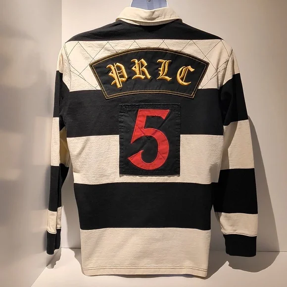 Polo Ralph Lauren vintage men's long sleeve polo shirt large black/white stripes - Picture 3 of 13